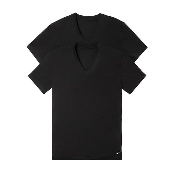 Men's Nike KE1192 Essential Cotton Stretch V-Neck T-Shirt - 2 Pack (Black L)
