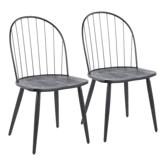 LumiSource Black Metal, Black Wood Riley High Back Chair - Set of 2