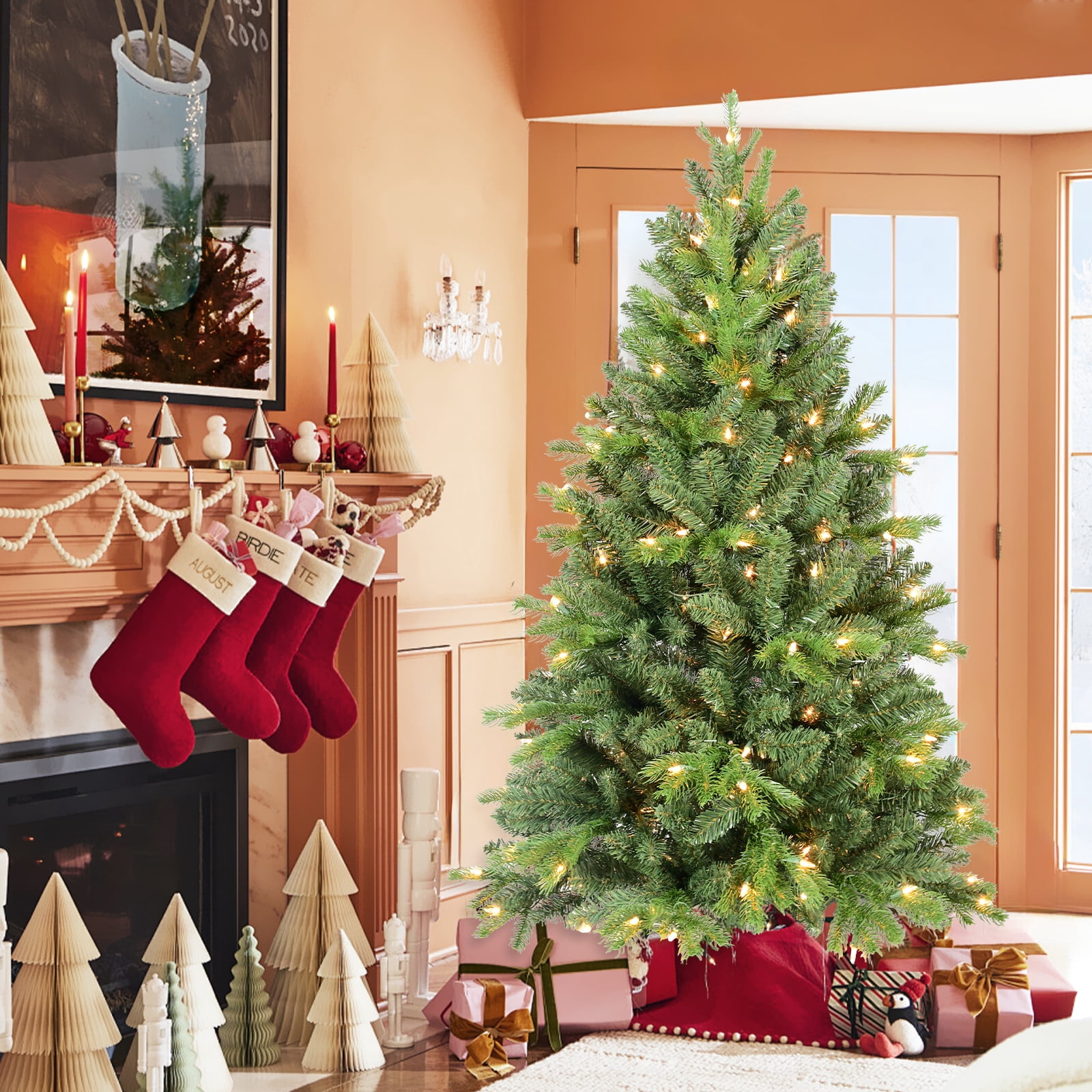 7.5ft Lush Christmas Tree 1599 Tips Hinged Branches Metal Stand Indoor Holiday Decor