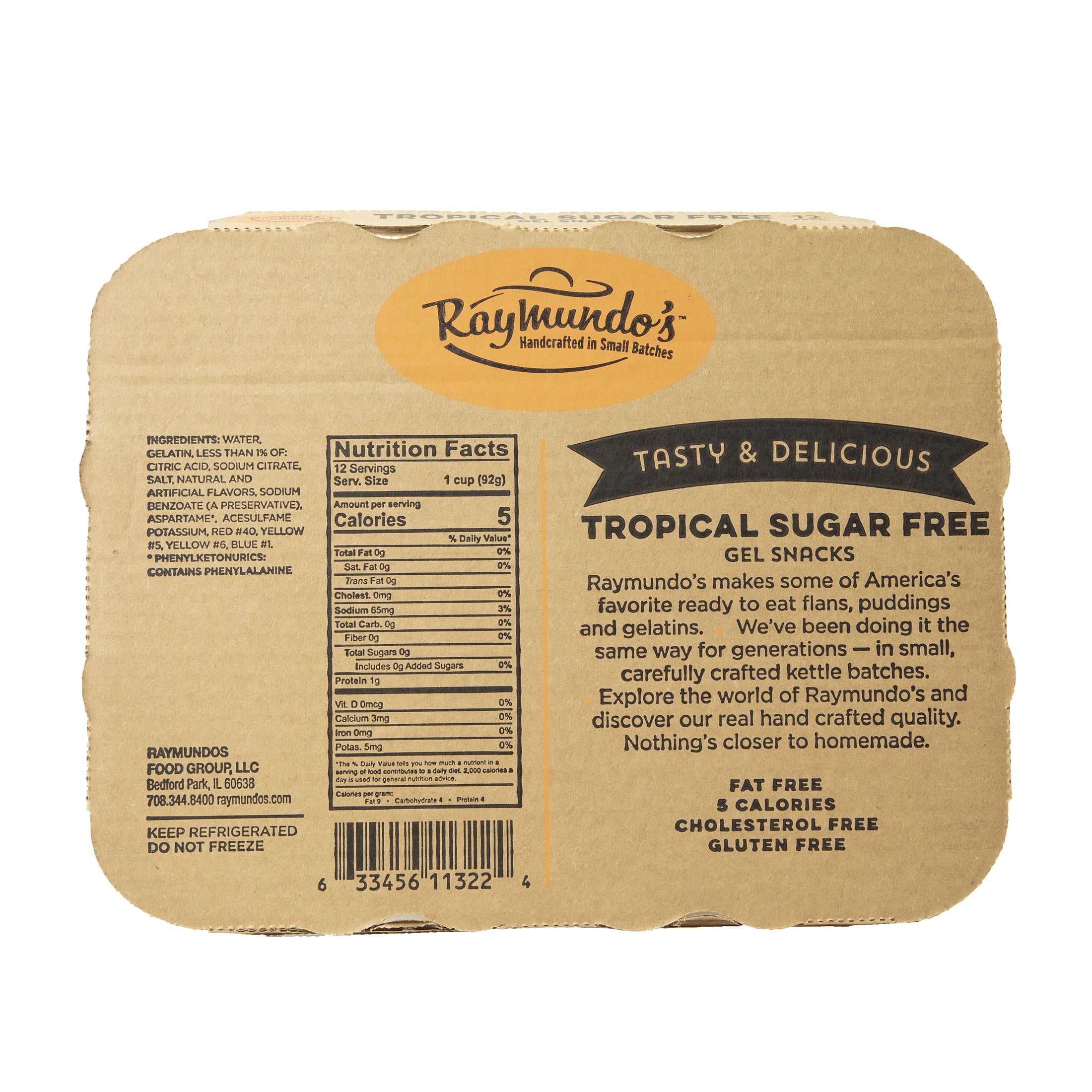 Raymundo's Assorted Sugar Free Tropical Gelatin Refrigerated Snack Cups, 3.25 oz, 12 Pack, Peanut-Free