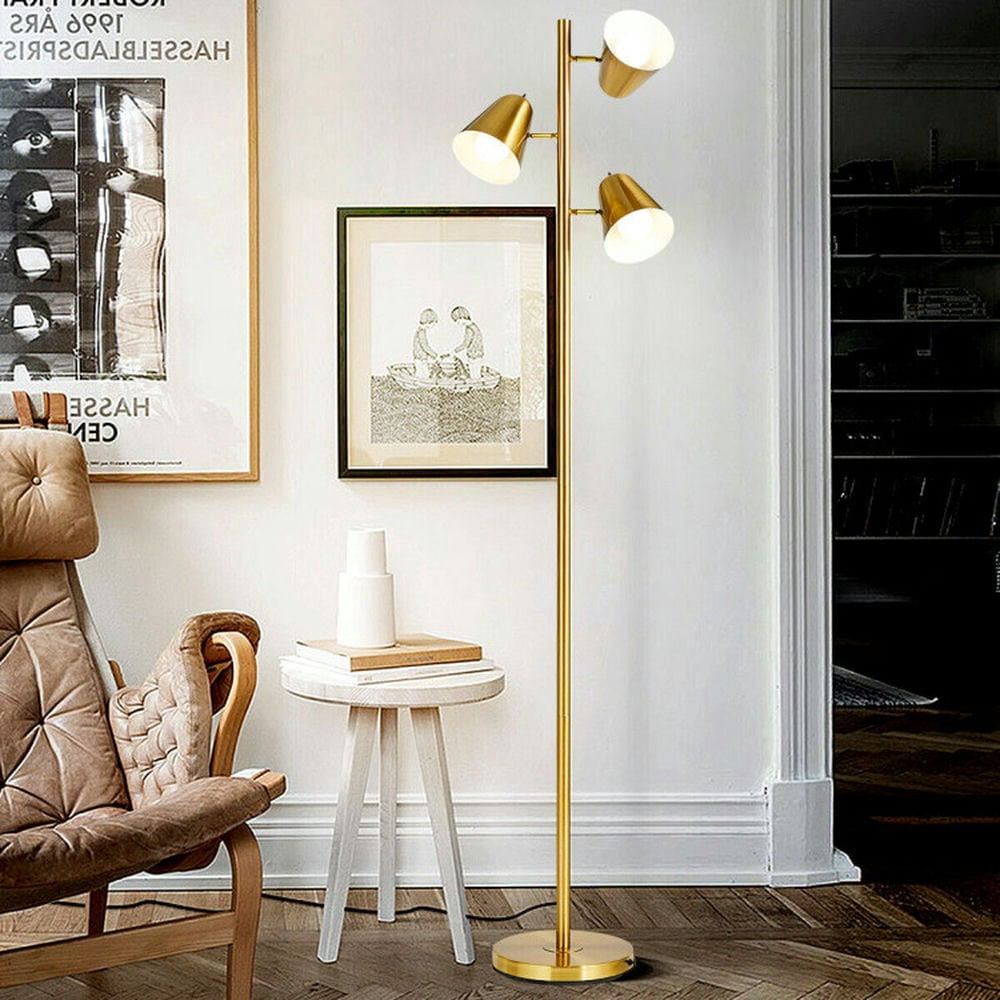 Topcobe 64" 3-Light LED Floor Lamp Reading Light for Living Room Bedroom, Standing Lamps for Bedroom Office Kid Room-Golden