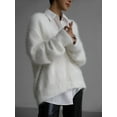 thumbnail image 3 of Womens Cardigan Sweater Long Sleeve Cardigan Button Down V Neck Knit Top Fashion Knitwear Cream White M, 3 of 6