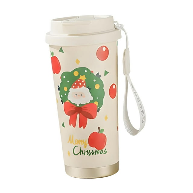 Taza de Café Isotérmica Navideña, Taza de Viaje O Vaso Térmico Compacto de Acero Inoxidable para Bebidas Frías, Ideal para Acampar en Verano. Patrón de Santa