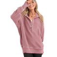 thumbnail image 3 of Women'S Oversized Long Sleeve Hoodie Button-Down V-Neck Sweatshirt Side Slit Casual Pullover Top Peach XXL, 3 of 9