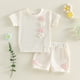 thumbnail image 2 of Niña Bebé Ropa de Verano Elegante Bordado Floral Cuello Redondo Pantalones Cortos de Manga Corta Dos Piezas Conjunto de Tejido Suave Transpirable, 2 of 6