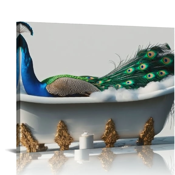 FCXZI Peacock Wall Art Peacock Bathroom Pictures Wall Decor Aesthetic Peacock in Bathtub Canvas Prints  Modern Painting Artwork Home Office Decorations For Kitchen Bedroom Living Room  16x12in