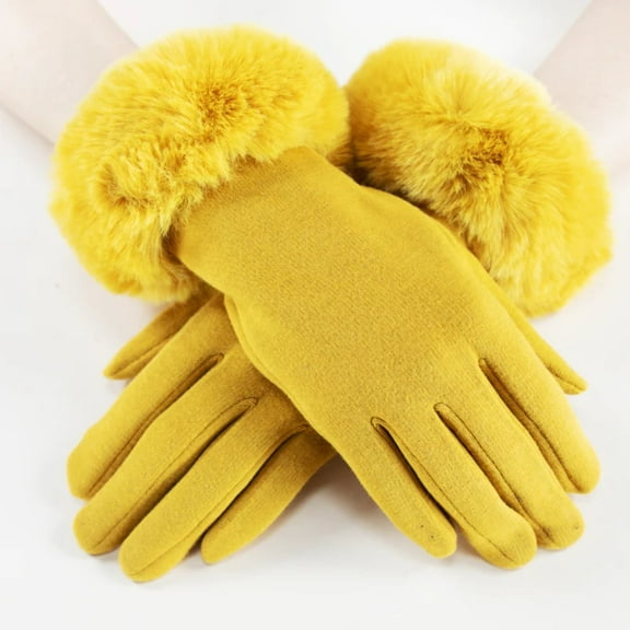 Vivid Mustard Yellow Gloves with Plush Faux Fur Cuffs - Bold Statement Winter Accessory for Women