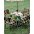 thumbnail image 4 of Outdoor Tablecloth with Umbrella Hole for Patio/Picnic/Party/Camping, Pink Flamingo Waterproof Table Cloth Square Cover Washable, Summer Tropical Palm Leaves Retro Wooden (60"x 60"), 4 of 9