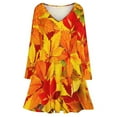 thumbnail image 3 of Autumn Maple Leaves Long Sleeve Dresses For Women Vintage Elegant Party Dress Oversized V-neck Dress S-8XL, 3 of 7