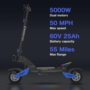 RD2 Off-Road Electric Scooter for Adults, 5000W Dual Motor, 60V 25Ah, Up to 50 MPH, 55 Miles Long Range, 10.5 Pneumatic Tires, Foldable Commuter E-Scooter