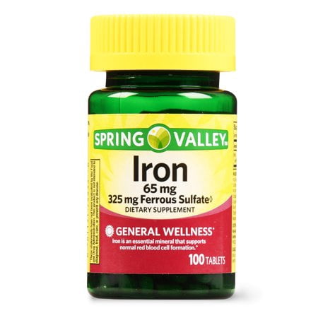 (2 Pack) Spring Valley Iron Supplement Tablets, 65 mg, 100