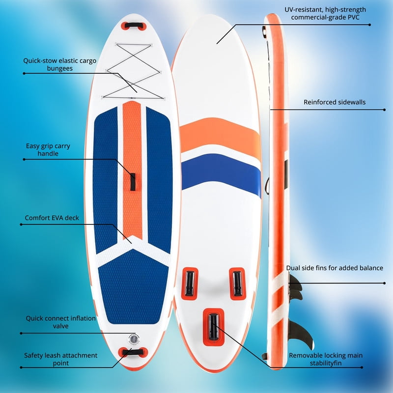Simenmax Inflatable Stand Up Paddle Board, 400lbs Capacity SUP with Non-Slip EVA Deck, Adjustable Paddle & Backpack, Premium PVC, BlueOrange