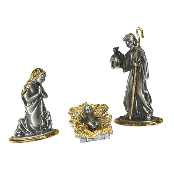 Small Set of Solid Pewter with Gold Plated Figures, Holy Family - Heavy (Figure is About 5 inches)