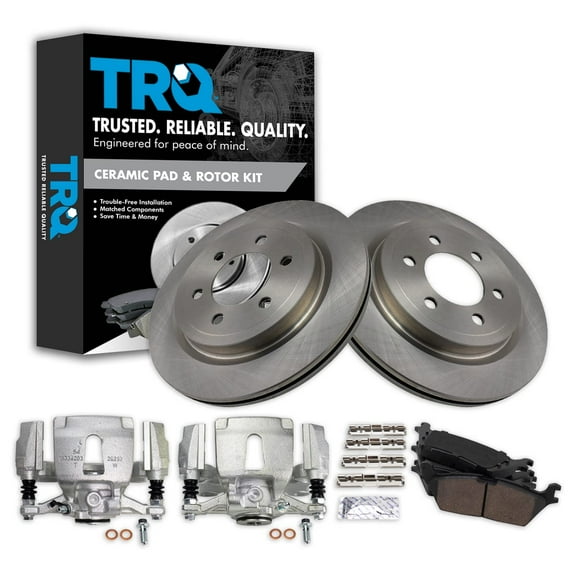 TRQ Rear Brake Pad & Rotor Kit Brake Caliper Brake Pads Brake Rotor Ceramic Fits Select 2018 Ford F-150