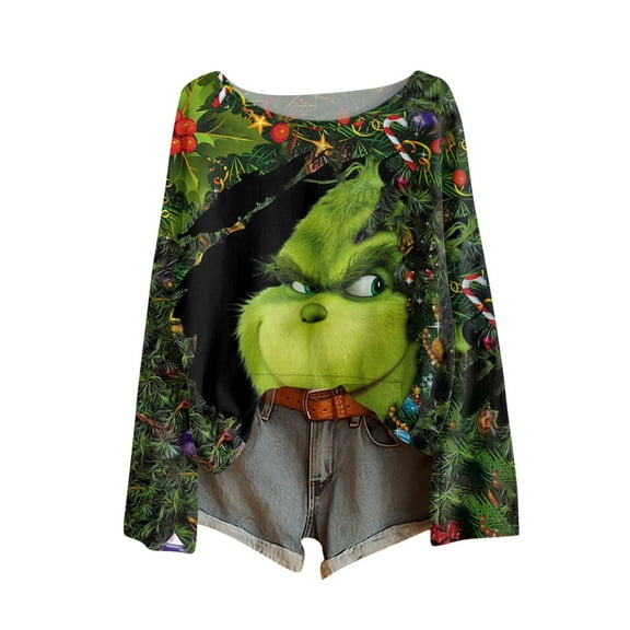 Christmas Shirtss Women Loose Soft Long Sleeve Tops Black Small