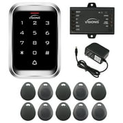 FPC-5664 VIS-3000 Access Control Indoor + Outdoor Rated IP68 Metal Keypad, Reader Standalone With Mini Controller, Wiegand 26 No Software, EM Cards Kit + Power Supply, Pack Of 10 Proximity Key Tags