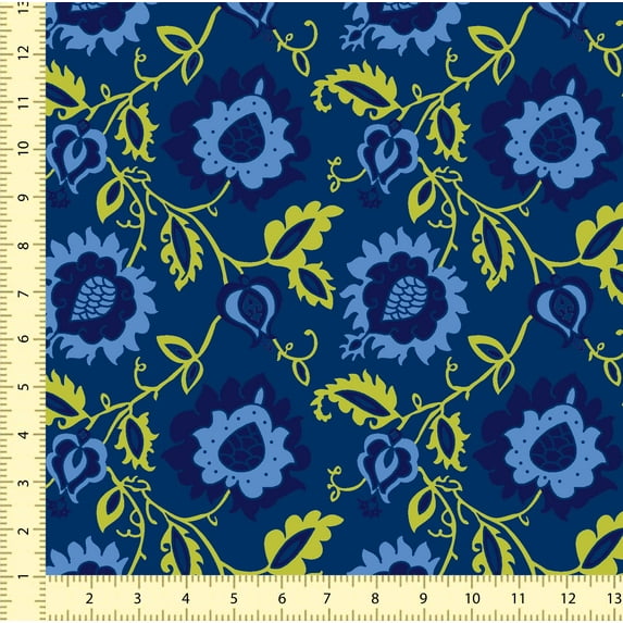 eloria Flower Cotton Fabric Squares Sewing Supplies Printed Fabric for , 1 Yard, Teal Blue