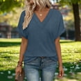 thumbnail image 6 of ZUKMRJPC Womens Summer Tops Short Sleeve Solid Color Waffle Knit Textured T Shirts Casual Trendy V Neck Basic Tunic Tops Blouses, 6 of 8