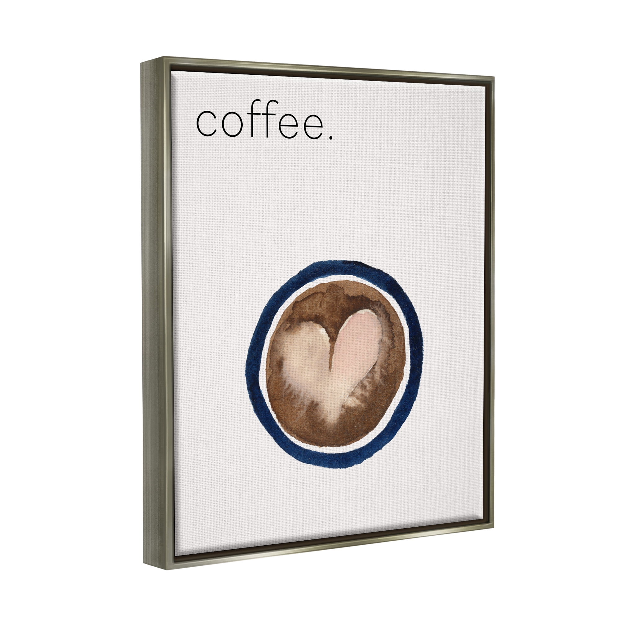 Stupell Industries Coffee with Heart Shape Food & Beverage Painting Gray Floater Framed Canvas Art Print Wall Art, 25 x 31