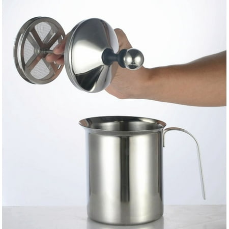 

Milk Creamer Frother Handheld Double Mesh Milk Foam Maker Cappuccino Coffee Foam Pitcher Milk Frother with Handle Lid Stainless Steel 400mL14.1oz Capacity