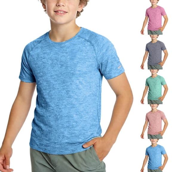 Eltusu T-Shirts for Boys, Crew Neck Short Sleeve Pullover Breathable Summer Tops Light Blue Size 10T