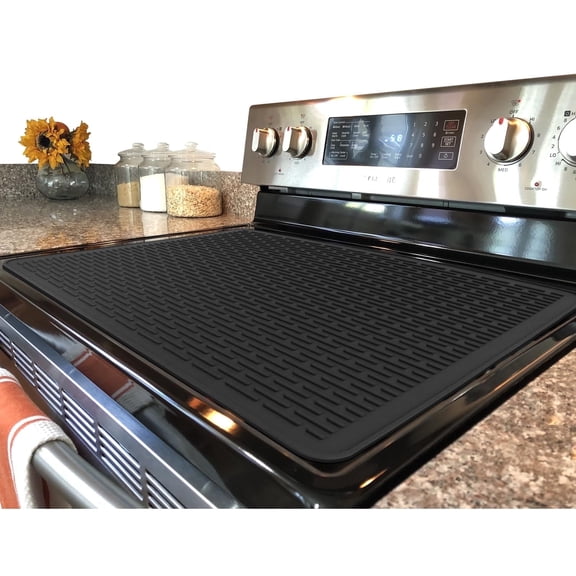 Silicone Stove Top Covers for Electric Stove, Glass Cooktop Protector, Dish Drying Mats For Kitchen, (Black,28 x 20 Inch，1PCS)