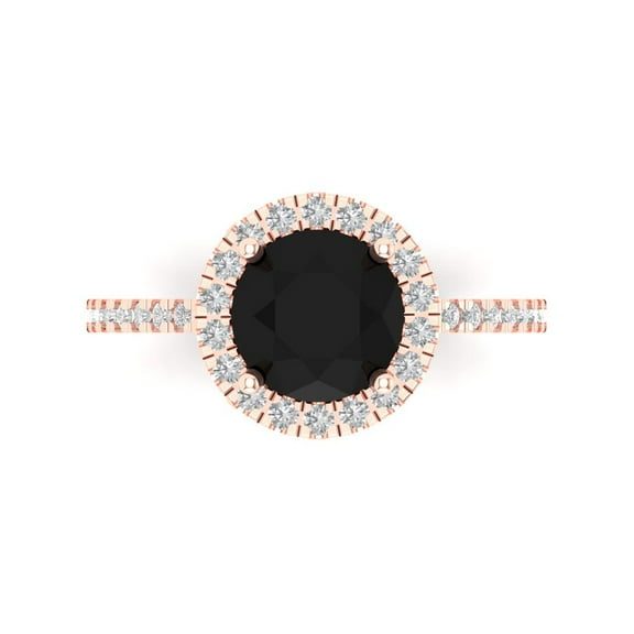 Clara Pucci 14K Rose Gold 1.8ct Onyx Solitaire with Accents Ring for Women