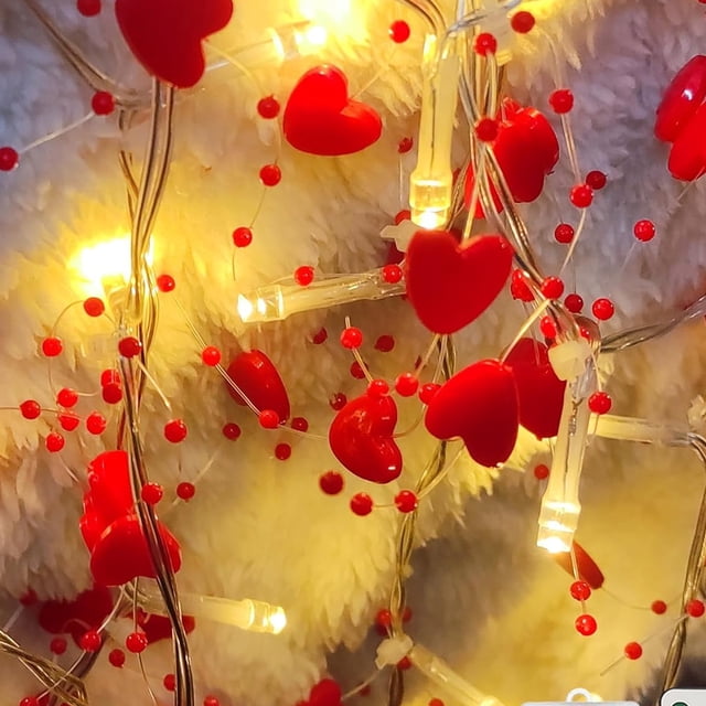 Valentine's Day Decoration Valentine's Day Flower Ring Light Red Heart shaped Light String Battery Powered Home Bedroom Romantic Valentine's Day Decoration
