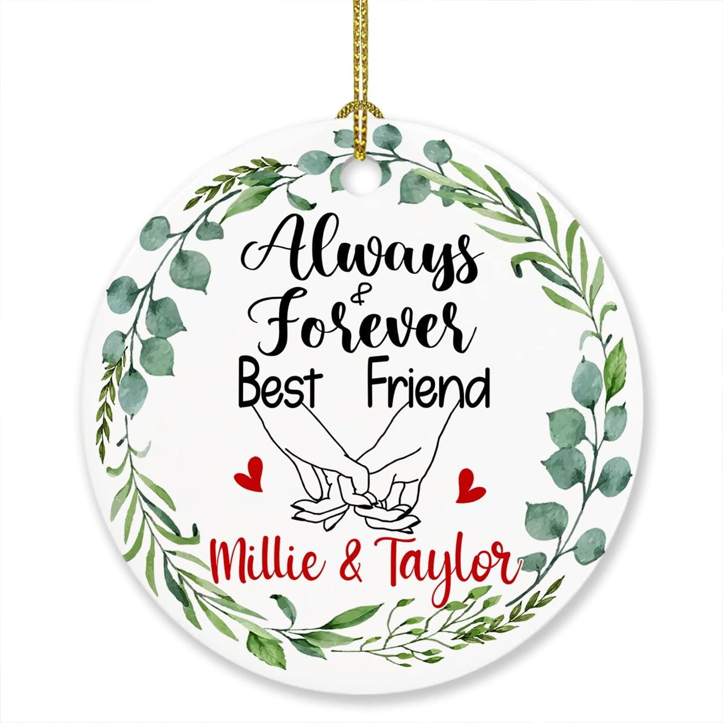 Always and Forever Best Friend Ornament, Personalized Best Friend Ornament Christmas, Customized Names Long Distance Friendship Xmas Ornament, Merry Christmas BFF Ornament Gift for Bestie Soul Sister