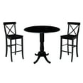 thumbnail image 3 of 42" Round Solid Wood Bar Height Pedestal Dining Table with 2 Bar Stools in Black by International Concepts, 3 of 13