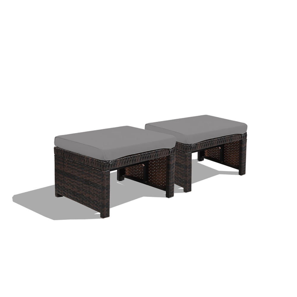 Aimee Lii 2 Pieces Patio Rattan Ottomans with Soft Cushion for Patio and Garden, Outdoor Patio Furniture Set, Gray Aimee Lii 2 Pieces Patio Rattan Ottomans with Soft Cushion for Patio and Garden, Outdoor Patio Furniture Set, Gray