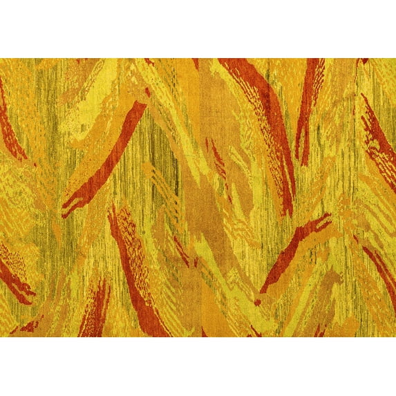 Ahgly Company Indoor Rectangle Oriental Yellow Modern Area Rugs, 6' x 9'