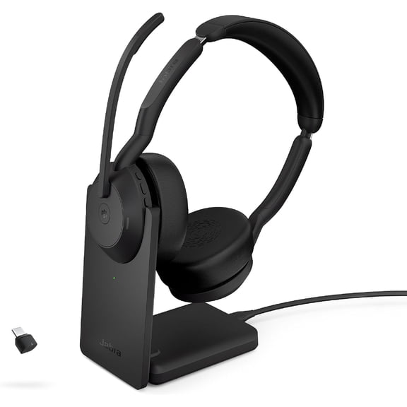 Pre-Owned Jabra Evolve2 55 - Link390c MS Stereo with Charging Stand Wireless Headset / Music Headphones