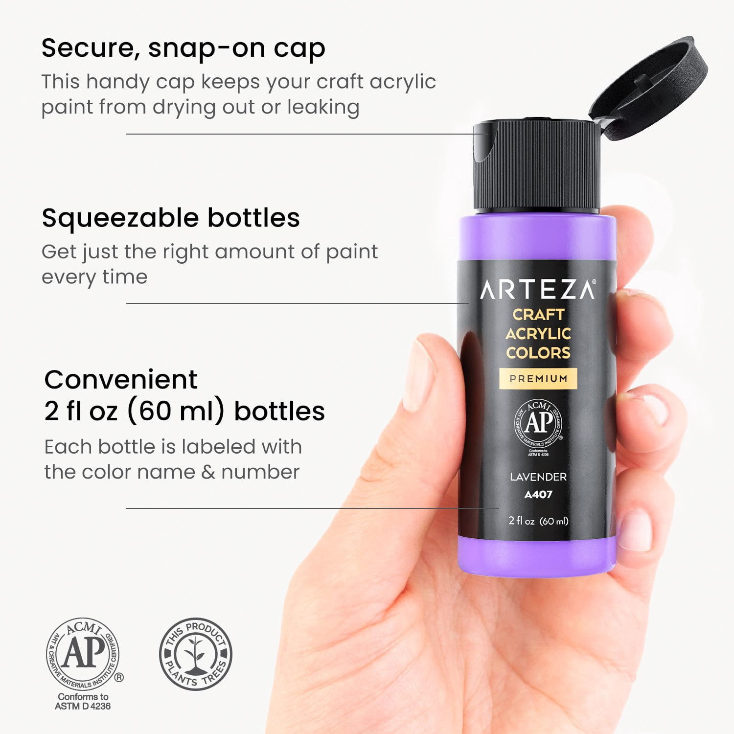Arteza Acrylic Craft Paint, Matte Finish, Multicolor, Set of 20, 60 mL