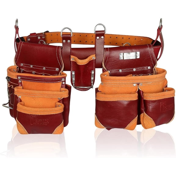 Grain Leather Tool Belt | Tool Rig Set | Tool Pouch | Drywall | Carpenter Tool Bag | Leather Tool Belts for Men | Construction | Framers | Electrician (Maroon)