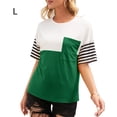 thumbnail image 1 of Camiseta de mujer Bloque de color a rayas Manga corta Cuello redondo Top suelto, Verde, L Advancent AP001245-07, 1 of 7