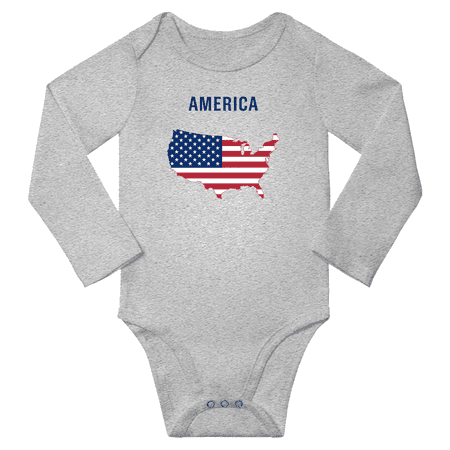 

USA Flag Map Baby Long Slevve Romper (Gray 6-12 Months)