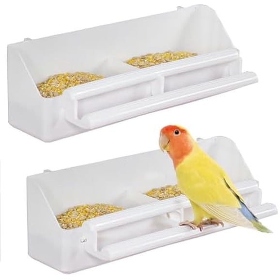 Bird Cage Feeder and Waterer 2 Pack, Hanging Dispenser with Perches for Small Birds - Parakeet, Cockatiel, Canary & Parrot Feeder Set, Easy to Install