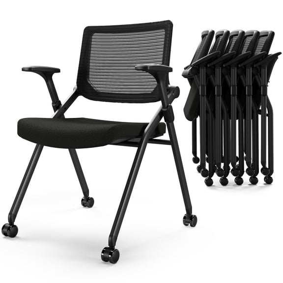 FYLICA Stackable Conference Room Chairs with Wheels and Paddle, Ergonomic Mesh Back and Arms for Meeting, Conference, Reception, Training Room & Home Office Desk Folding Chairs(1 Pack)