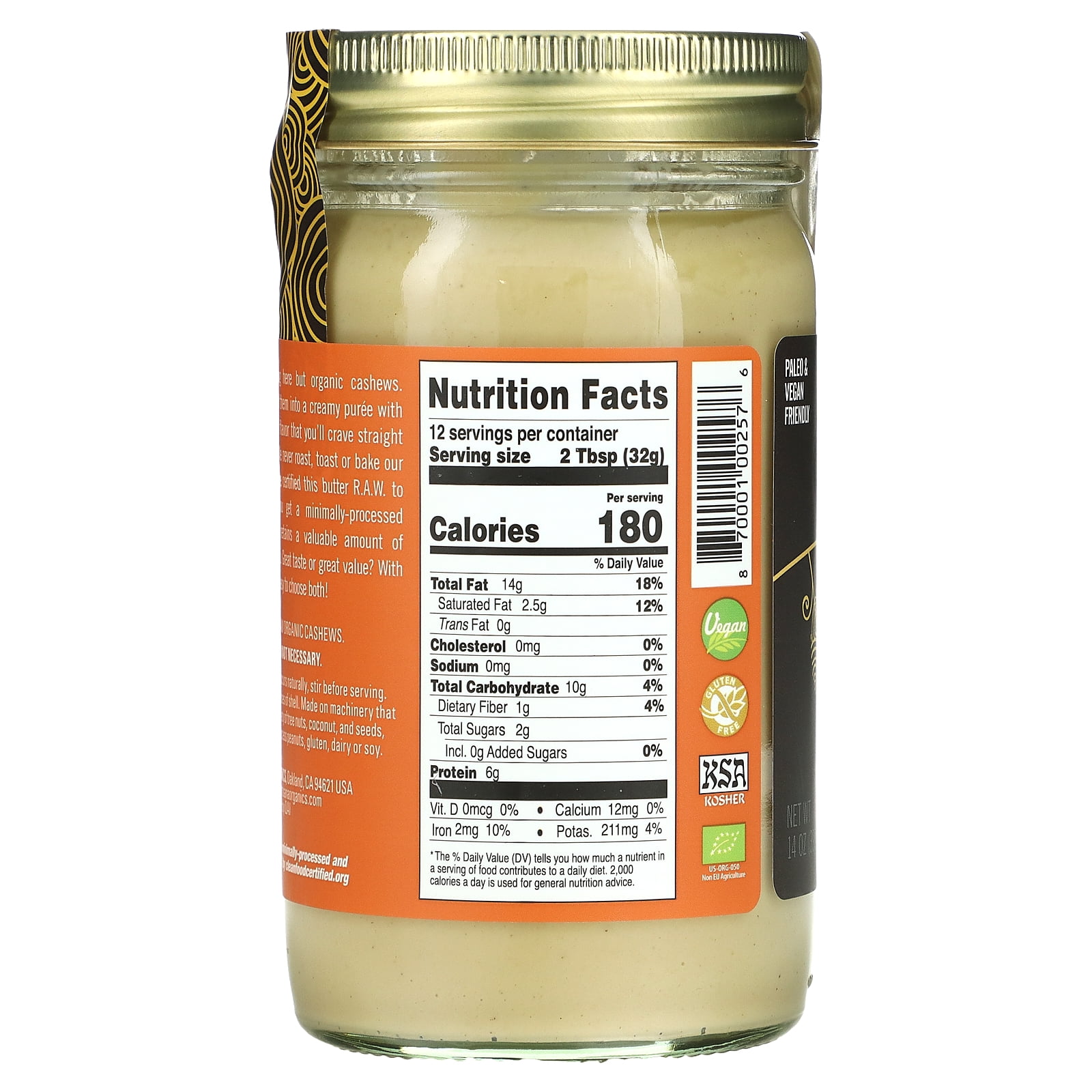Organics Raw Cashew Butter, 14 oz (397 g), Artisana Pack Of 6