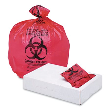 Boardwalk Linear Low Density Health Care Trash Trash Bags  45 gal  1.3 mil  40 x 46  Red  100/Carton -BWKIW4046R