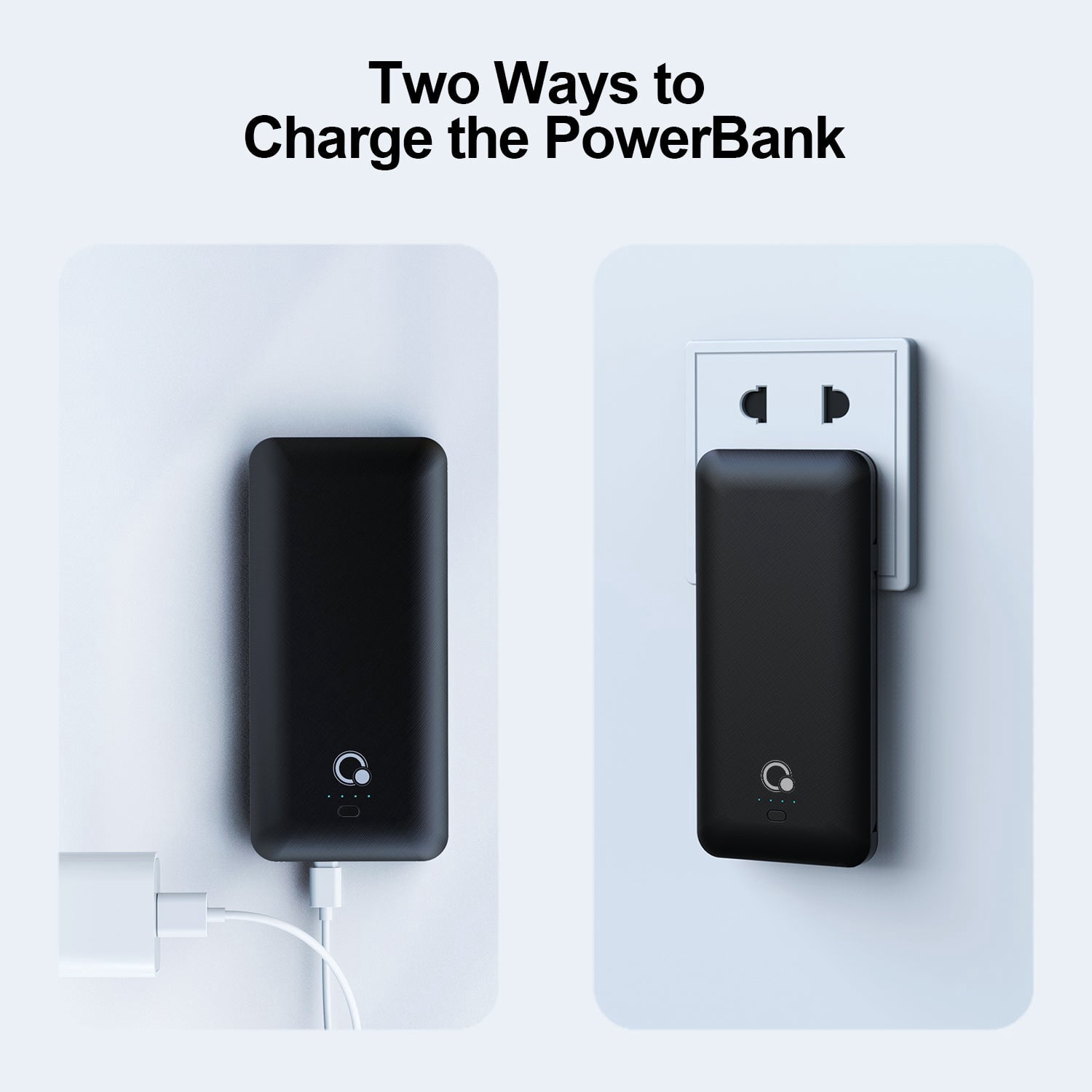 Q 10000mAh Power Bank,Slim Portable Charger,4 Output External Battery Pack with Built-in AC Wall Plug Micro USB C 3 Cables Compatible with iPhone Samsung Android Phone Tablet etc.