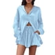 thumbnail image 1 of Conjunto de camisa de manga larga lisa y pantalones cortos para mujer: ropa informal de playa, cintura elástica, tallas S-XXL, contorno de pecho 130-146 cm, 1 of 5