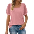 thumbnail image 1 of JIUKE Womens Tops Mesh Short Sleeve Square Neck T Shirts Solid Color Loose Fitted Comfy Summer Tunic Tops, 1 of 6
