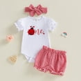 thumbnail image 2 of Splozh Baby Girl Outfit 3Pcs Toddler Little Baby Boys Girls Outfits Short Sleeve Embroidery Tops and Plaid Shorts Set Red,6-12 Months, 2 of 4