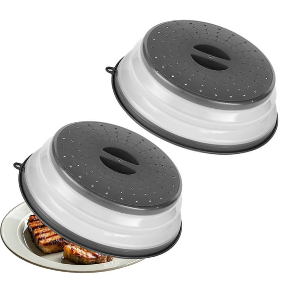 Microwave Splatter Covers,2 Pack 10.4" Collapsible Microwave Lid for Food,300°F Heat-Resistant PP Splatter Guard for Plate Dish,Multi-Use Kitchen Colander Gadget for Washing Fruits Vegetables