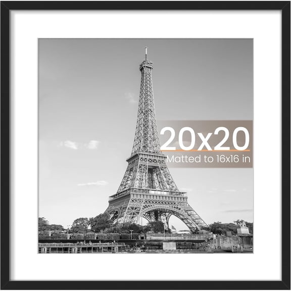 20x20 Picture Frame, Display Pictures 16x16 with Mat or 20 x 20 Without, Wall Hanging Puzzle Frames, Black, 1 Pack