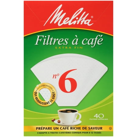 Melitta #6 White Cone Coffee Filter, 40 Ct
