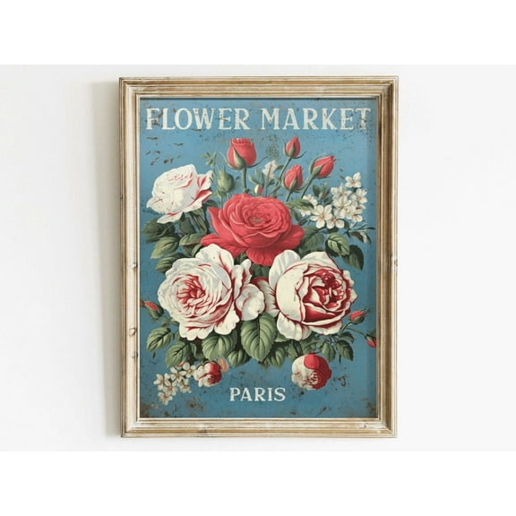 Flower Market Paris Print, European Vintage Print, Rustic French Country Style, Entryway Decor, Floral Poster Art, Art Wall Art, Modern Wall Decor, 8x12 UNFRAMED