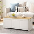 thumbnail image 4 of Storage Bench, 39.3" Retro Wooden Storage Chest, Wooden Storage Trunk, Toy Chest with Lift Top, Multifunctional Entryway Organizer, for Entryway, Living Room, White and Natural WN141CW01, 4 of 18